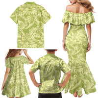 Tahiti Olive Tiare Floral Family Matching Mermaid Dress and Hawaiian Shirt Monstera Palm Tropical Leaves LT01 - Polynesian Pride