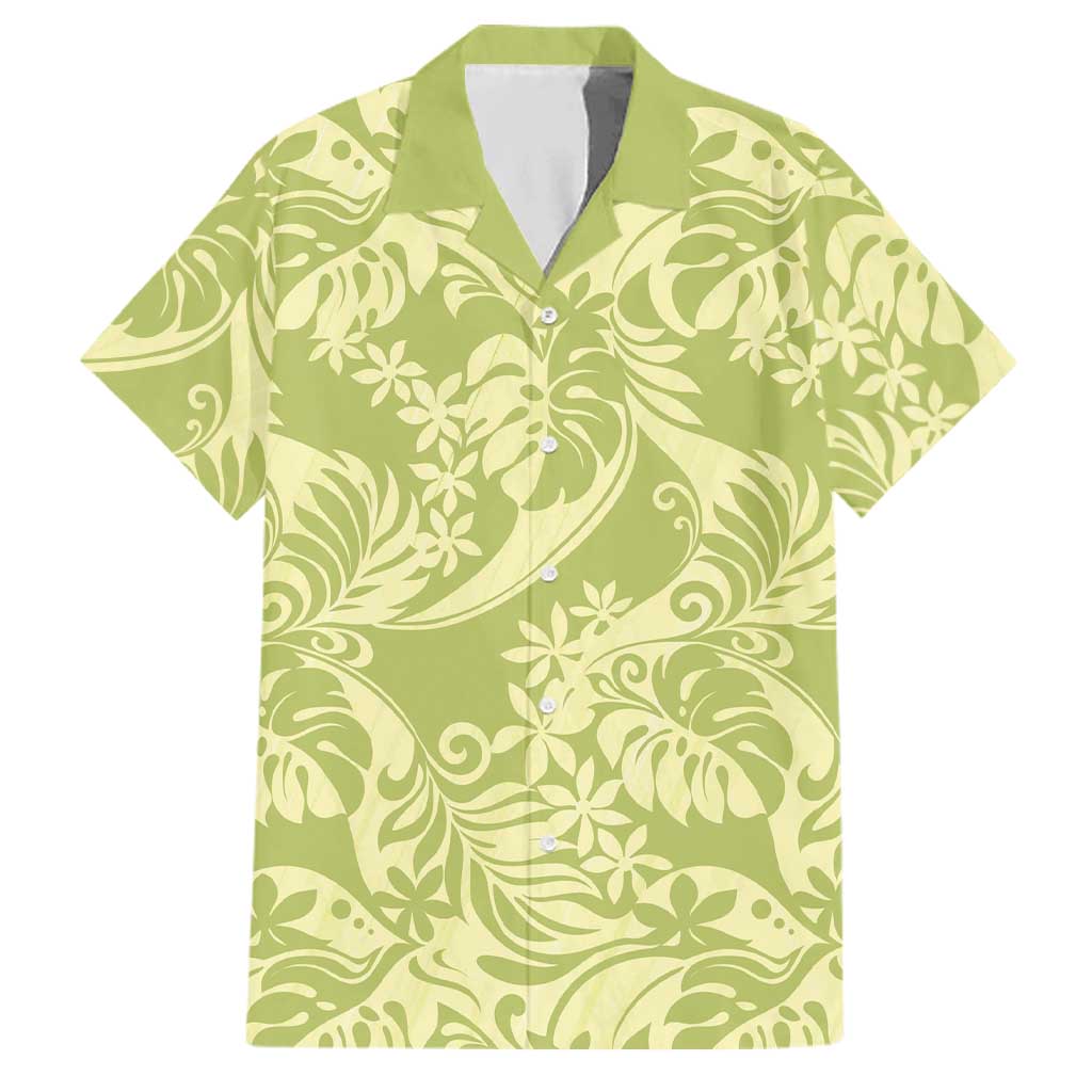 Tahiti Olive Tiare Floral Family Matching Mermaid Dress and Hawaiian Shirt Monstera Palm Tropical Leaves LT01 Dad's Shirt - Short Sleeve Olive - Polynesian Pride