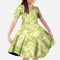 Tahiti Olive Tiare Floral Family Matching Off Shoulder Maxi Dress and Hawaiian Shirt Monstera Palm Tropical Leaves LT01 Daughter's Dress Olive - Polynesian Pride