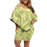 Tahiti Olive Tiare Floral Family Matching Off Shoulder Short Dress and Hawaiian Shirt Monstera Palm Tropical Leaves LT01 Mom's Dress Olive - Polynesian Pride