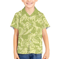 Tahiti Olive Tiare Floral Family Matching Off Shoulder Short Dress and Hawaiian Shirt Monstera Palm Tropical Leaves LT01 Son's Shirt Olive - Polynesian Pride