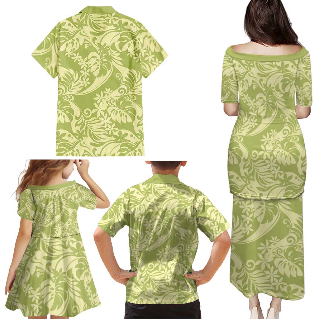 Tahiti Olive Tiare Floral Family Matching Puletasi and Hawaiian Shirt Monstera Palm Tropical Leaves LT01 - Polynesian Pride