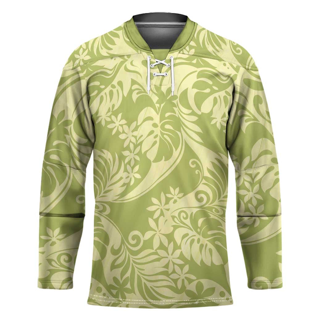 Tahiti Olive Tiare Floral Hockey Jersey Monstera Palm Tropical Leaves - Polynesian Pride
