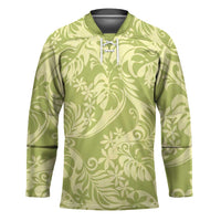 Tahiti Olive Tiare Floral Hockey Jersey Monstera Palm Tropical Leaves - Polynesian Pride