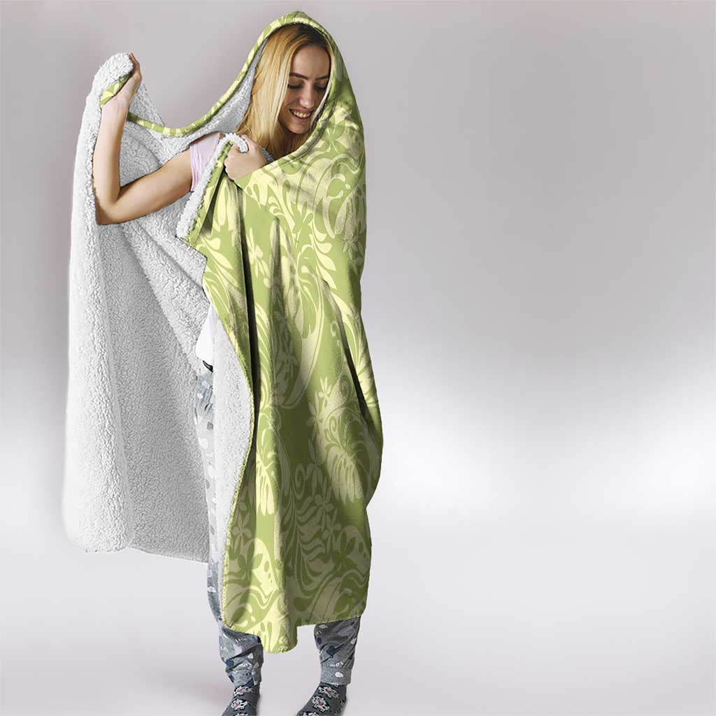Tahiti Olive Tiare Floral Hooded Blanket Monstera Palm Tropical Leaves - Polynesian Pride