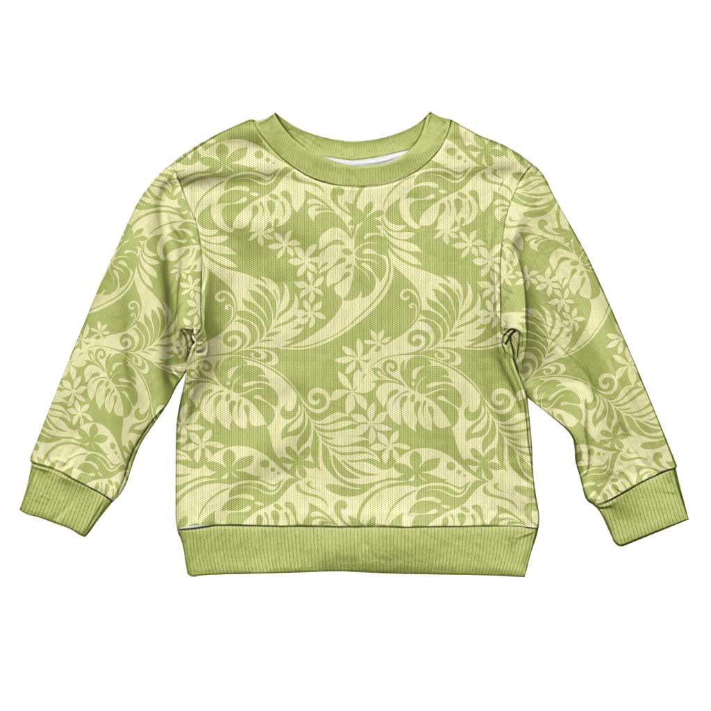 Tahiti Olive Tiare Floral Kid Ugly Christmas Sweater Monstera Palm Tropical Leaves LT01 Kid Olive - Polynesian Pride