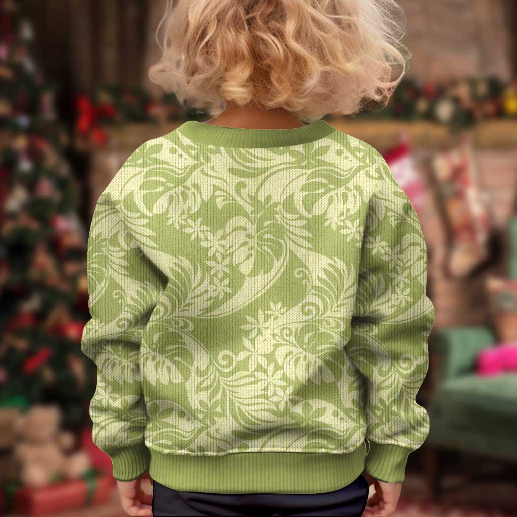 Tahiti Olive Tiare Floral Kid Ugly Christmas Sweater Monstera Palm Tropical Leaves LT01 - Polynesian Pride