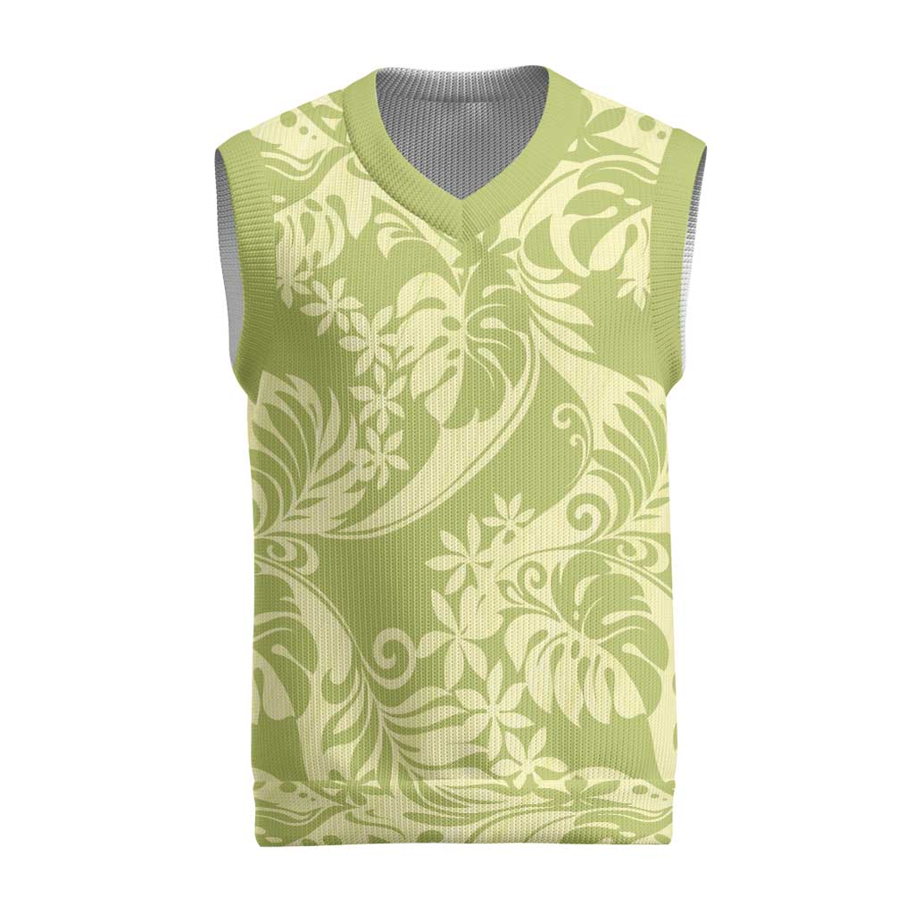 Tahiti Olive Tiare Floral Christmas Knitted V-Neck Vest Monstera Palm Tropical Leaves LT01 Olive - Polynesian Pride