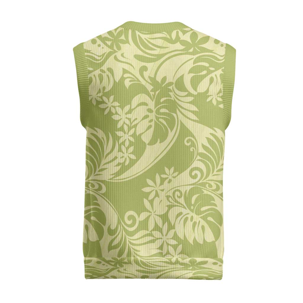 Tahiti Olive Tiare Floral Christmas Knitted V-Neck Vest Monstera Palm Tropical Leaves LT01 - Polynesian Pride