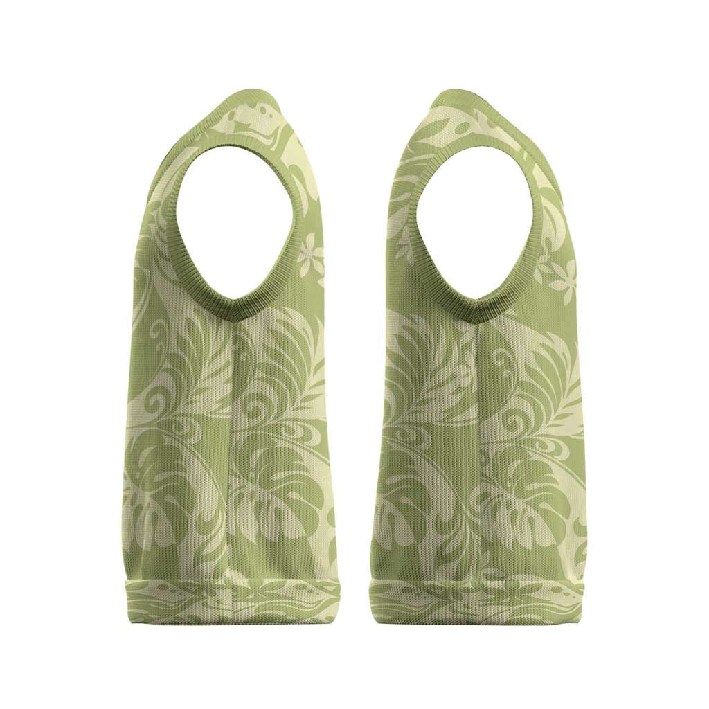 Tahiti Olive Tiare Floral Christmas Knitted V-Neck Vest Monstera Palm Tropical Leaves LT01 - Polynesian Pride