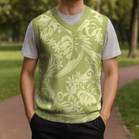 Tahiti Olive Tiare Floral Christmas Knitted V-Neck Vest Monstera Palm Tropical Leaves LT01 - Polynesian Pride