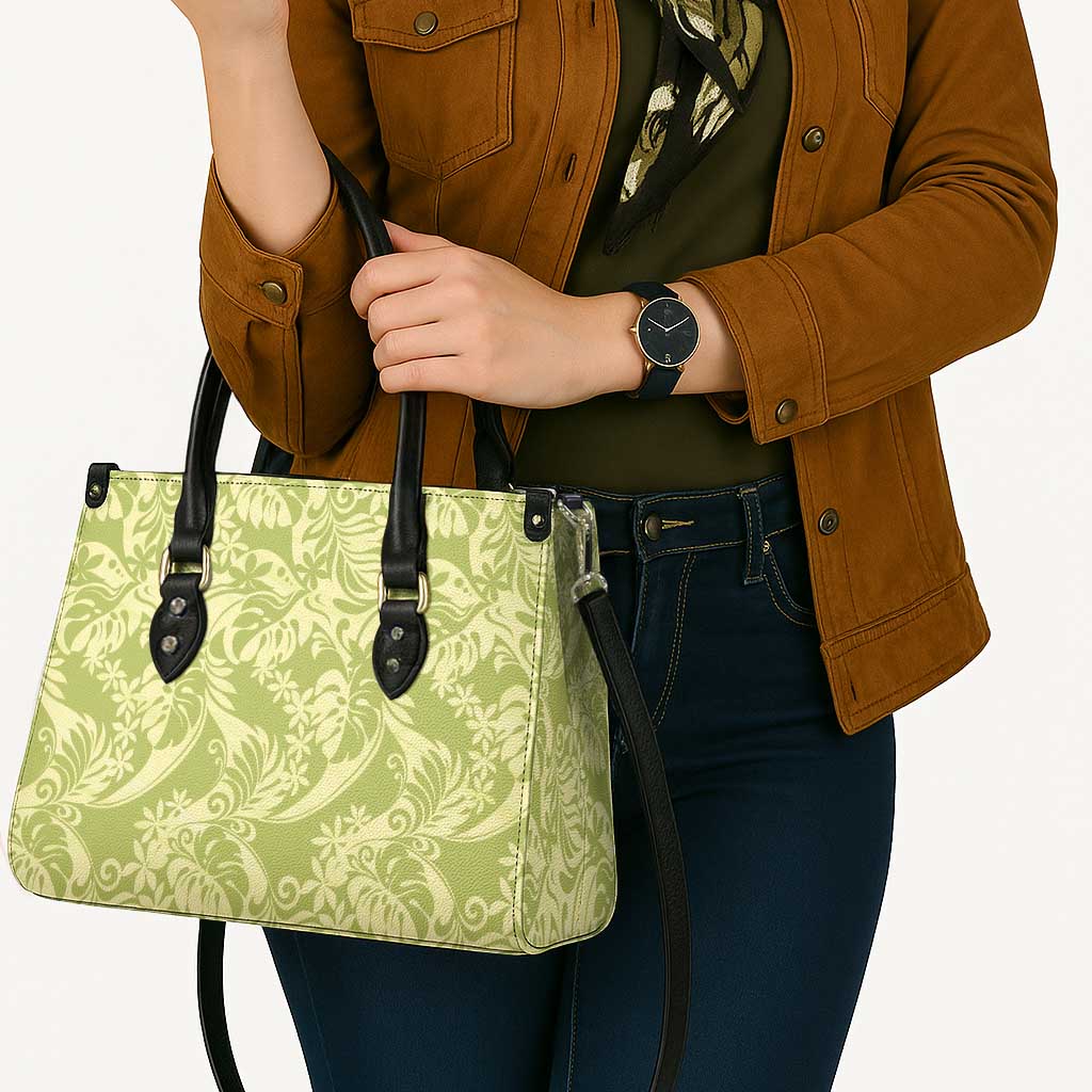 Tahiti Olive Tiare Floral Leather Bag Monstera Palm Tropical Leaves LT01 - Polynesian Pride