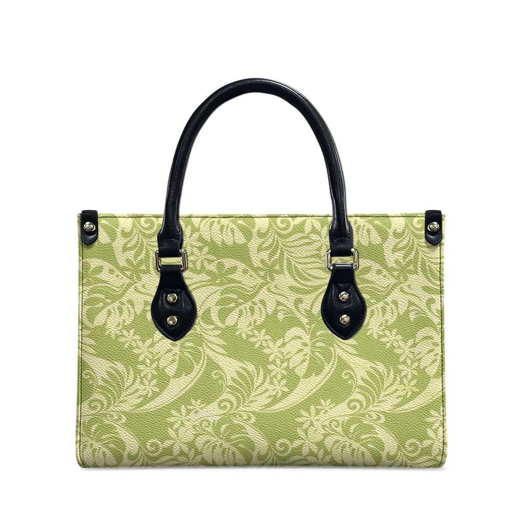 Tahiti Olive Tiare Floral Leather Bag Monstera Palm Tropical Leaves LT01 - Polynesian Pride