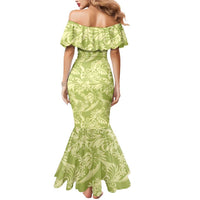 Tahiti Olive Tiare Floral Mermaid Dress Monstera Palm Tropical Leaves - Polynesian Pride