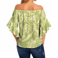 Tahiti Olive Tiare Floral Off Shoulder Wrap Waist Top Monstera Palm Tropical Leaves LT01 - Polynesian Pride