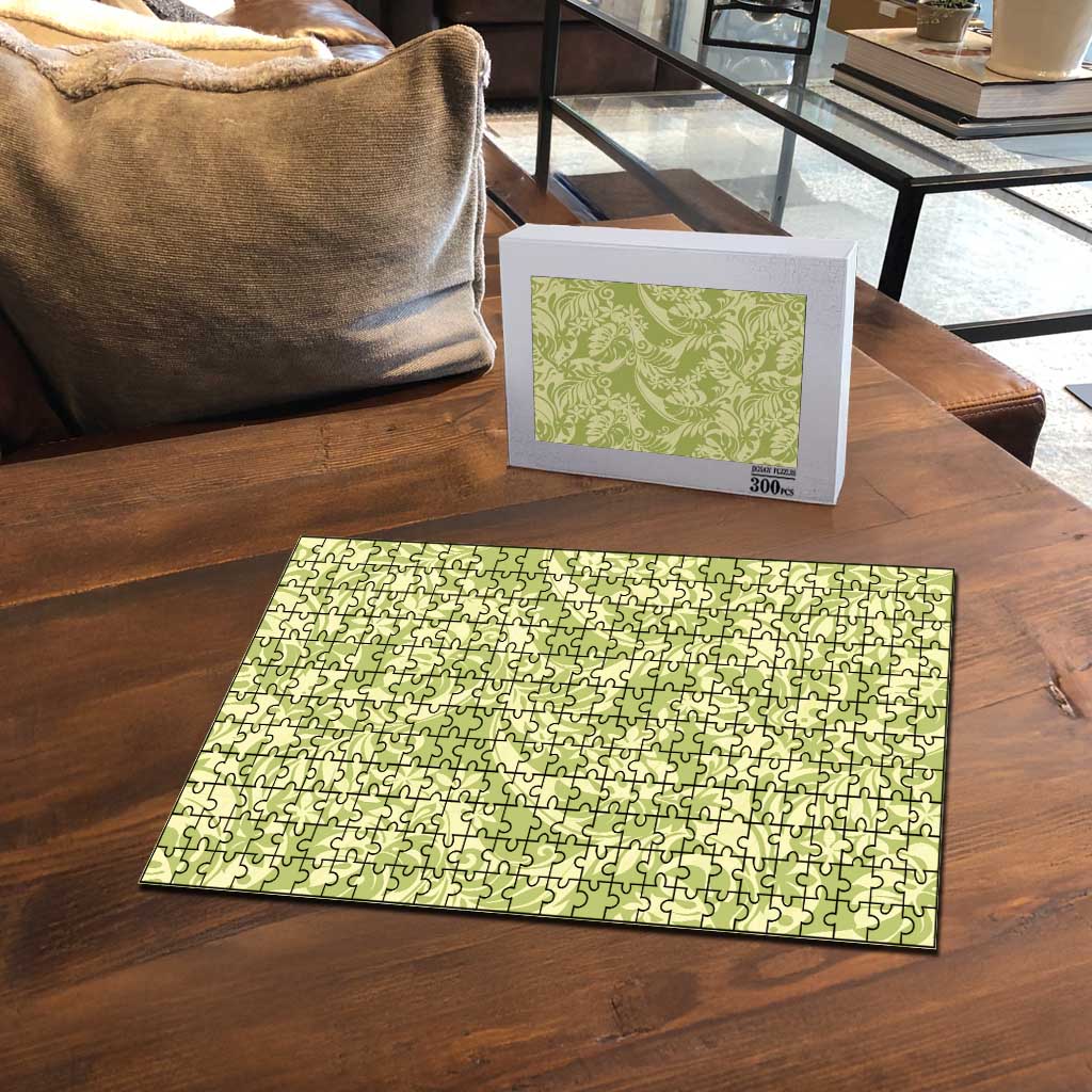 Tahiti Olive Tiare Floral Puzzle Monstera Palm Tropical Leaves - Polynesian Pride