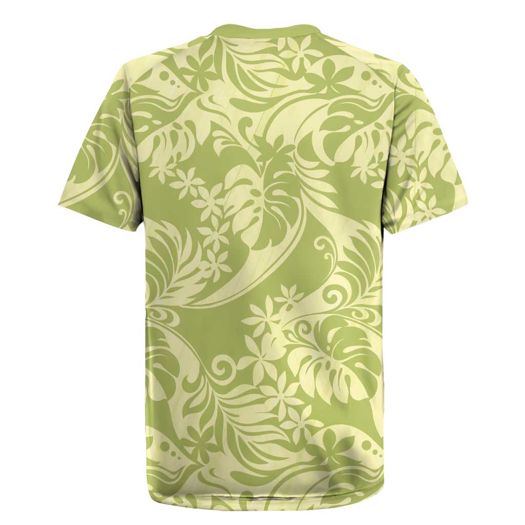 Tahiti Olive Tiare Floral Rugby Jersey Monstera Palm Tropical Leaves - Polynesian Pride