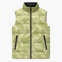 Tahiti Olive Tiare Floral Sleeveless Puffer Jacket Monstera Palm Tropical Leaves LT01 Unisex Olive - Polynesian Pride