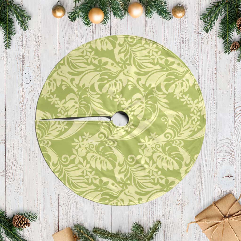 Tahiti Olive Tiare Floral Tree Skirt Monstera Palm Tropical Leaves - Polynesian Pride