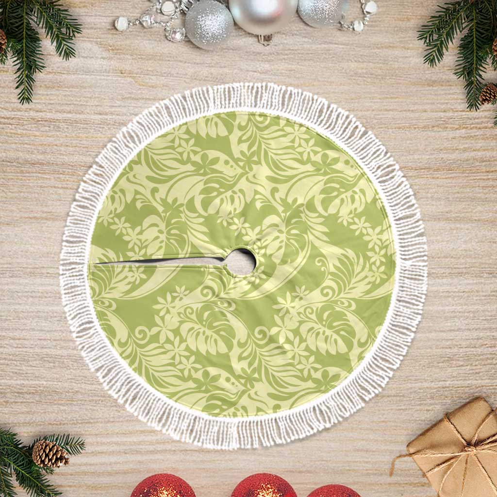 Tahiti Olive Tiare Floral Tree Skirt Monstera Palm Tropical Leaves LT01 Fringed Olive - Polynesian Pride
