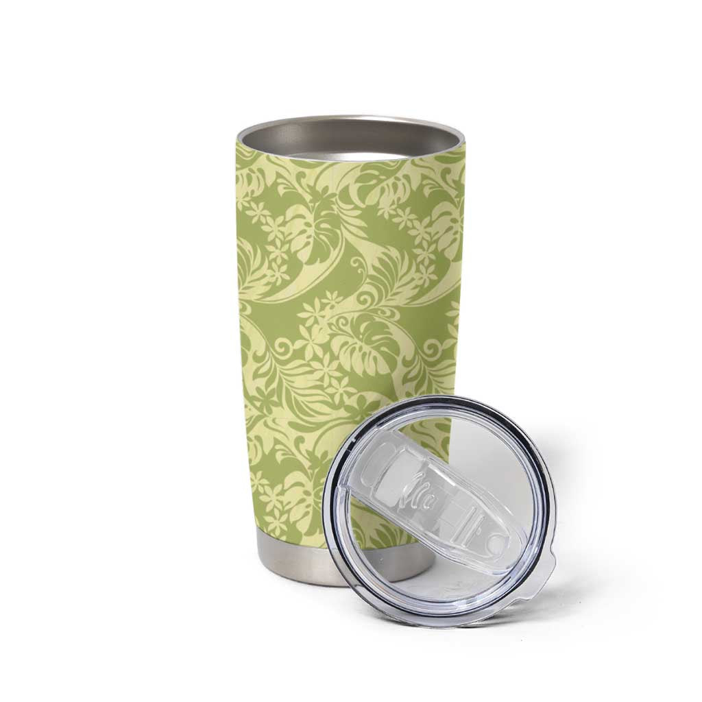 Tahiti Olive Tiare Floral Tumbler Cup Monstera Palm Tropical Leaves - Polynesian Pride