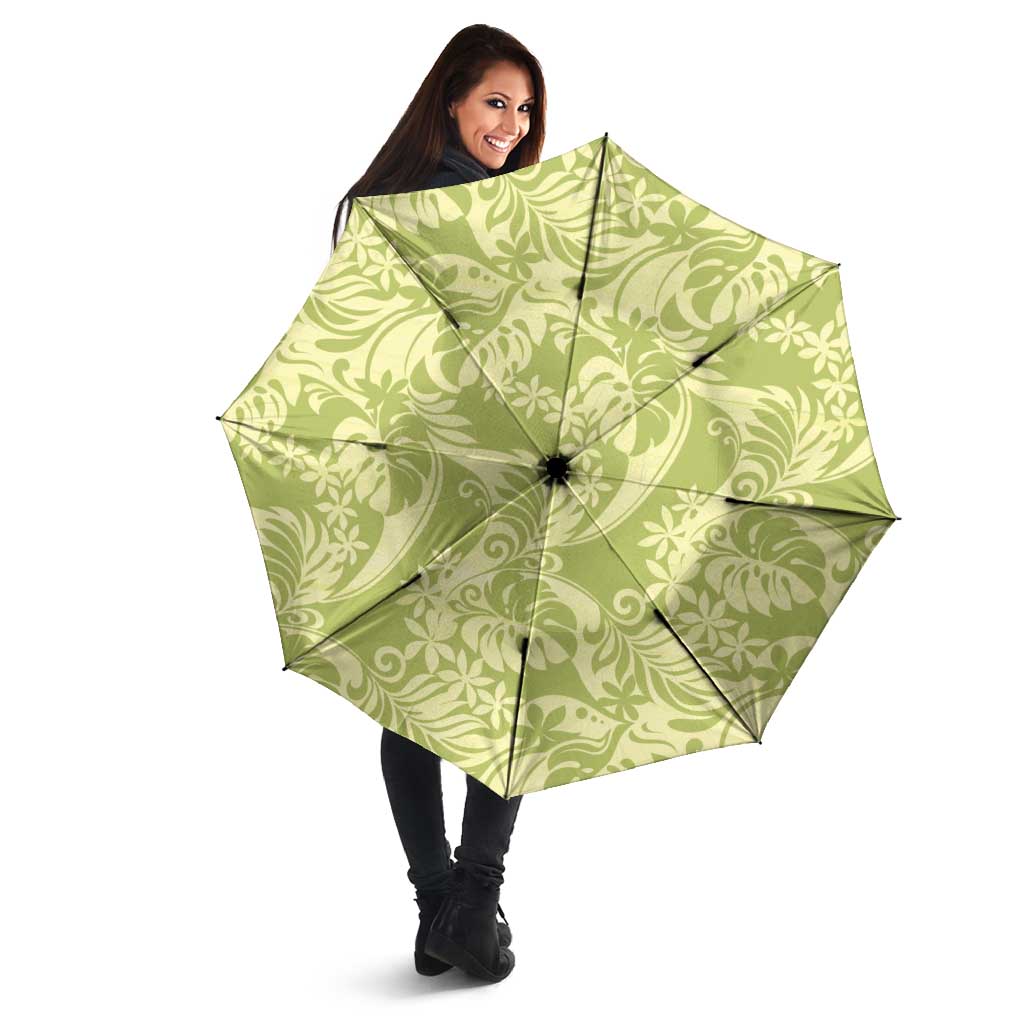 Tahiti Olive Tiare Floral Umbrella Monstera Palm Tropical Leaves LT01 - Polynesian Pride