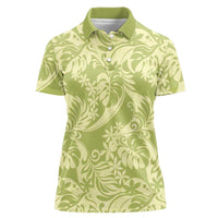 Tahiti Olive Tiare Floral Women Polo Shirt Monstera Palm Tropical Leaves - Polynesian Pride