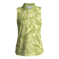 Tahiti Olive Tiare Floral Women Sleeveless Polo Shirt Monstera Palm Tropical Leaves LT01 Female Olive - Polynesian Pride