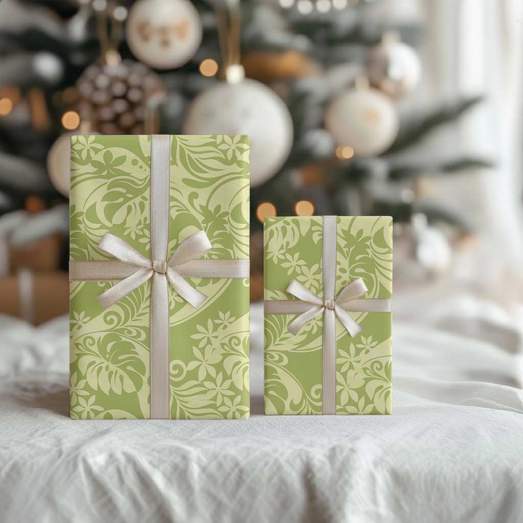 Tahiti Olive Tiare Floral Wrapping Paper Monstera Palm Tropical Leaves - Polynesian Pride