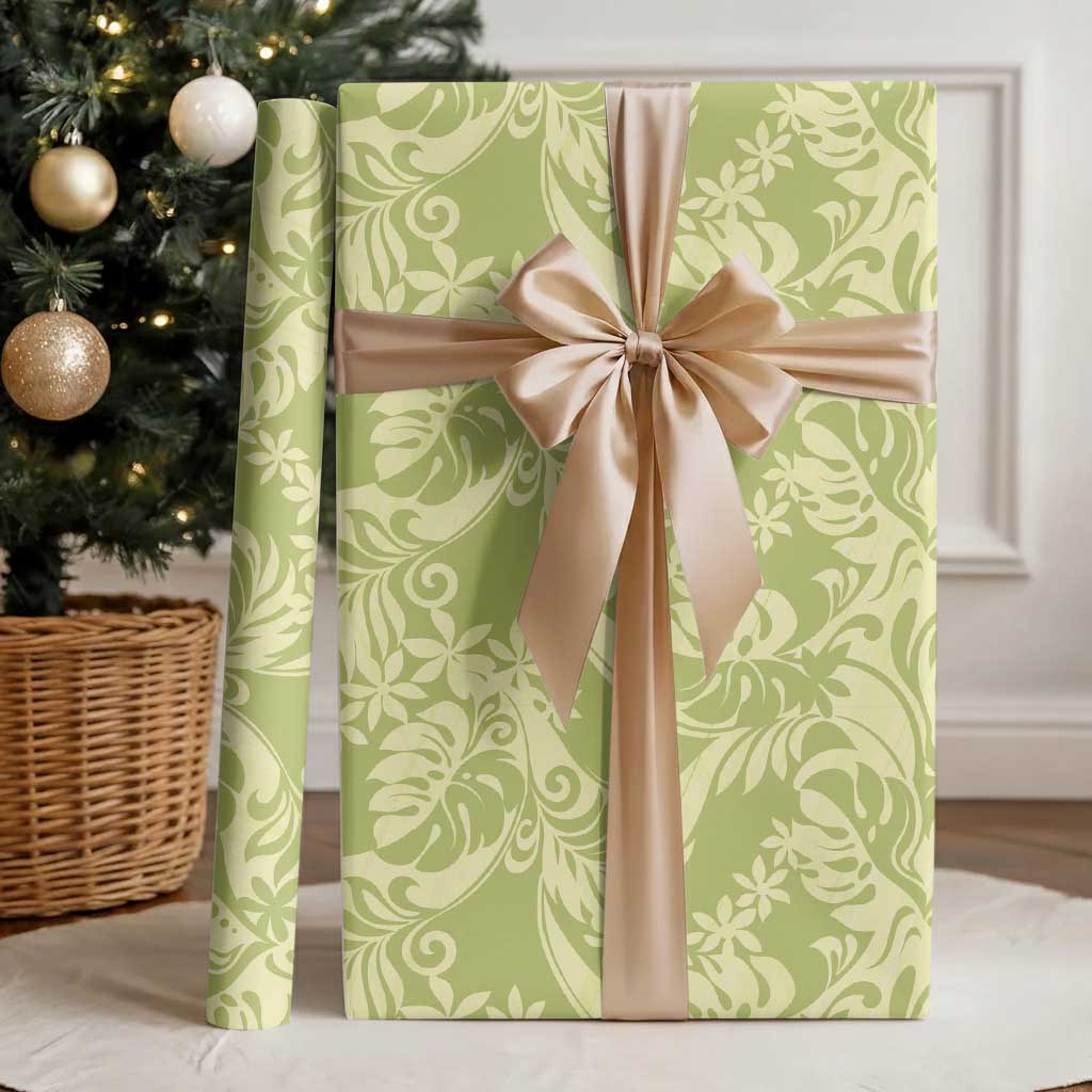 Tahiti Olive Tiare Floral Wrapping Paper Monstera Palm Tropical Leaves - Polynesian Pride