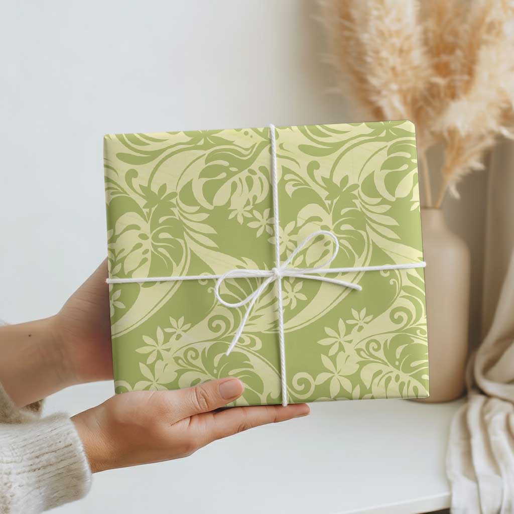 Tahiti Olive Tiare Floral Wrapping Paper Monstera Palm Tropical Leaves - Polynesian Pride