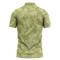 Tahiti Olive Tiare Floral Zipper Polo Shirt Monstera Palm Tropical Leaves - Polynesian Pride