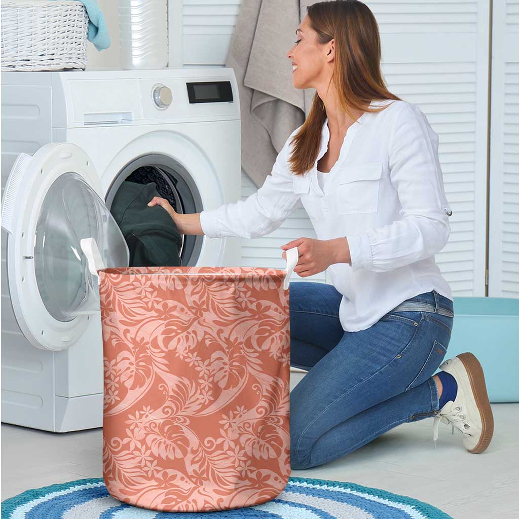 Tahiti Puatou Tiare Floral Laundry Basket Monstera Palm Tropical Leaves - Polynesian Pride