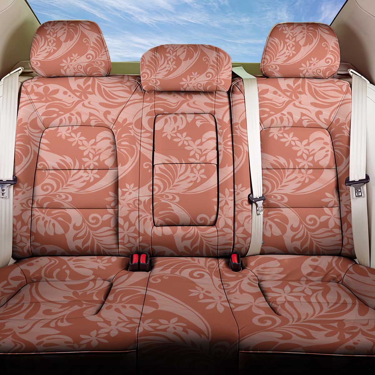 Tahiti Puatou Tiare Floral Back Car Seat Cover Monstera Palm Tropical Leaves - Polynesian Pride