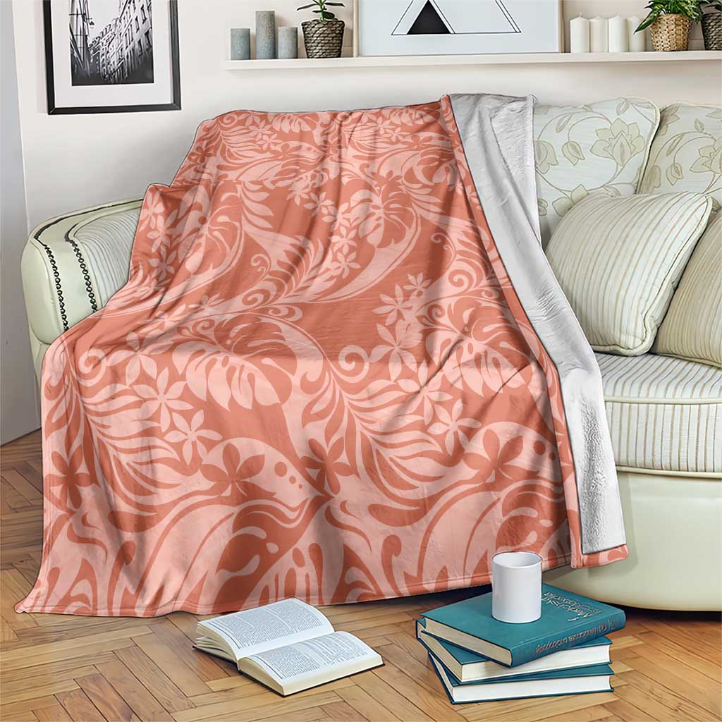 Tahiti Puatou Tiare Floral Blanket Monstera Palm Tropical Leaves LT01 Orange - Polynesian Pride
