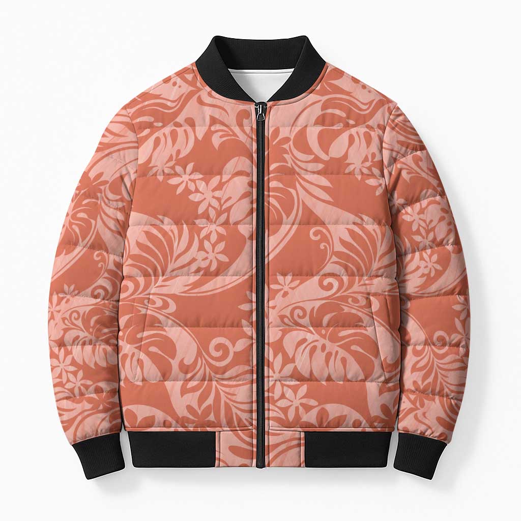 Tahiti Puatou Tiare Floral Bomber Puffer Jacket Monstera Palm Tropical Leaves - Polynesian Pride