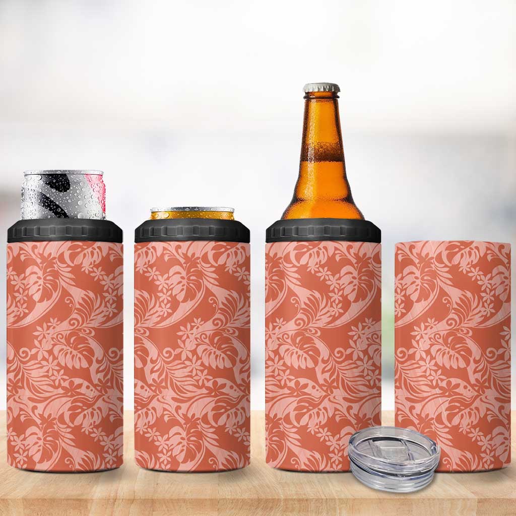 Tahiti Puatou Tiare Floral 4 in 1 Can Cooler Tumbler Monstera Palm Tropical Leaves - Polynesian Pride