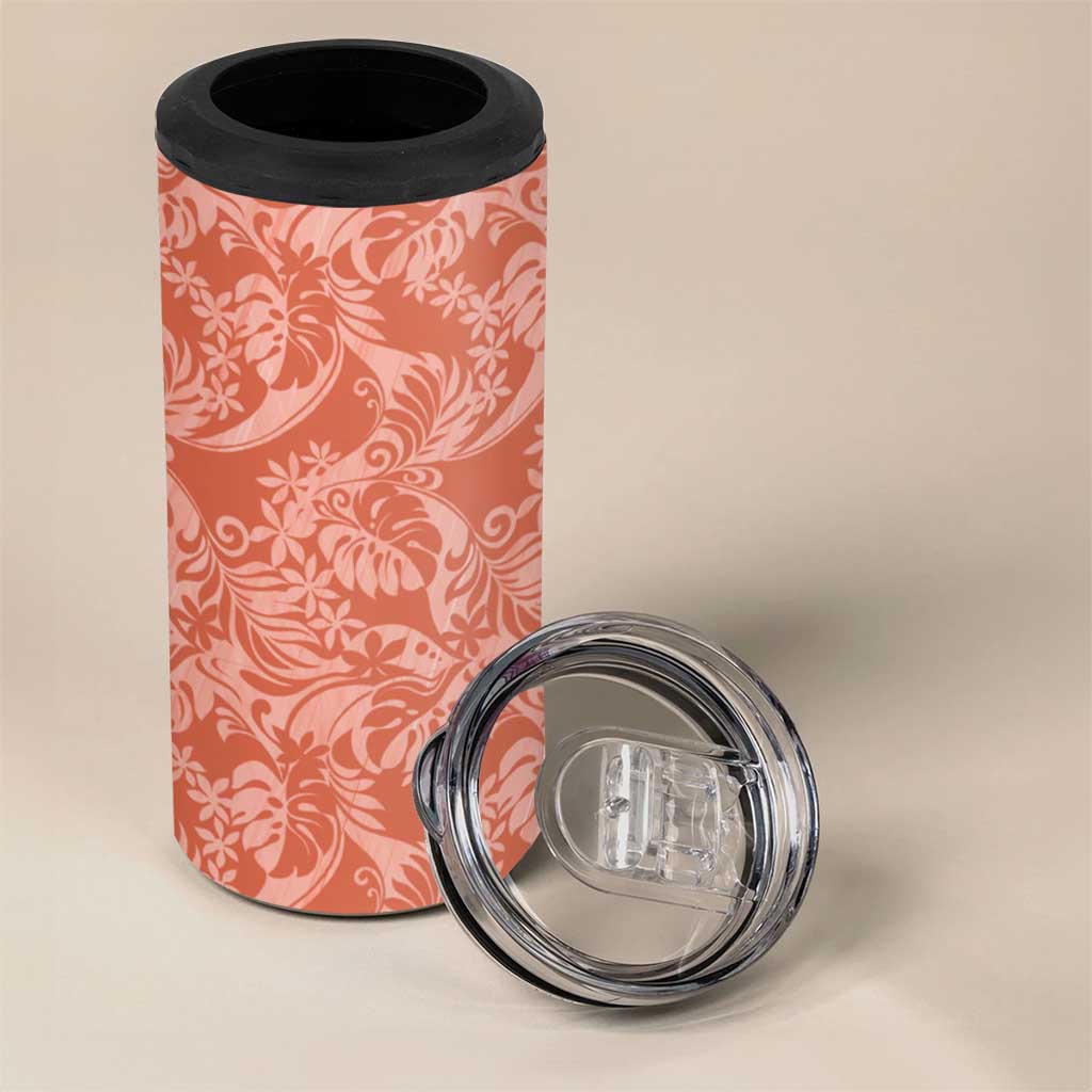 Tahiti Puatou Tiare Floral 4 in 1 Can Cooler Tumbler Monstera Palm Tropical Leaves - Polynesian Pride