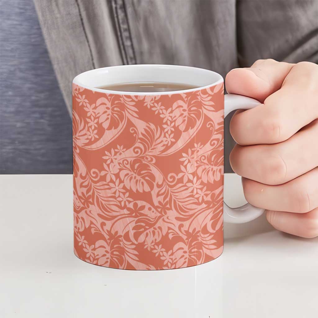 Tahiti Puatou Tiare Floral Ceramic Mug Monstera Palm Tropical Leaves LT01 - Polynesian Pride