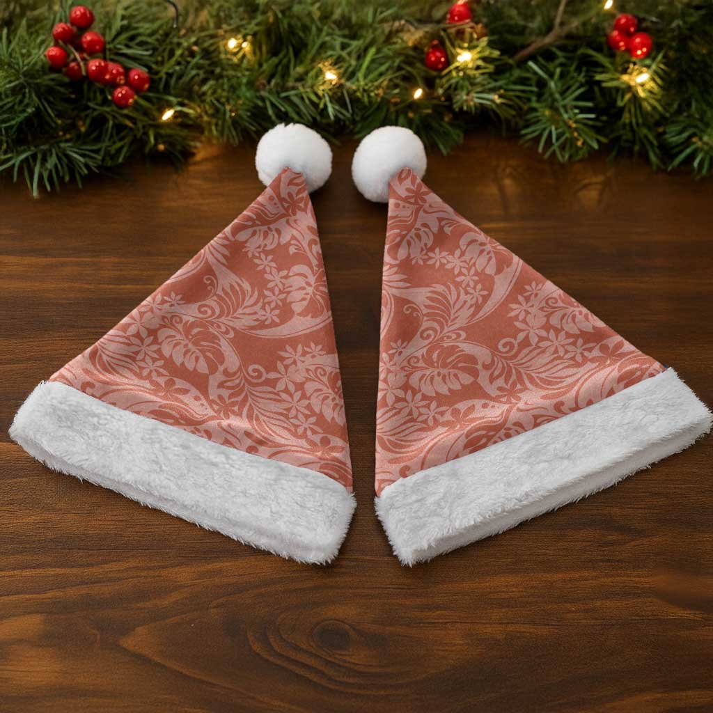 Tahiti Puatou Tiare Floral Christmas Santa Hat Monstera Palm Tropical Leaves - Polynesian Pride