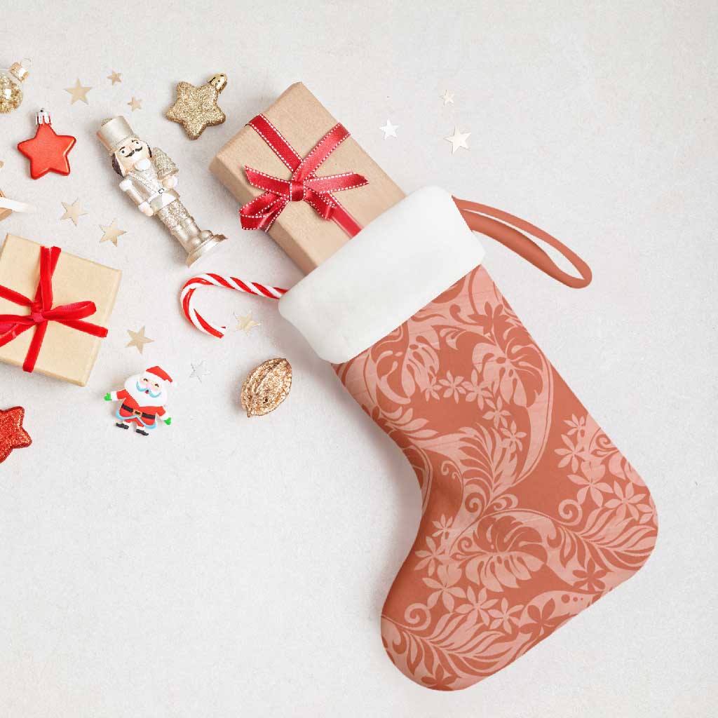 Tahiti Puatou Tiare Floral Christmas Stocking Monstera Palm Tropical Leaves - Polynesian Pride