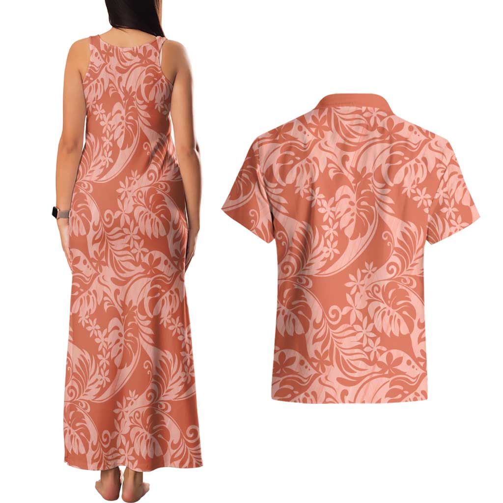 Tahiti Puatou Tiare Floral Couples Matching Tank Maxi Dress and Hawaiian Shirt Monstera Palm Tropical Leaves LT01 - Polynesian Pride