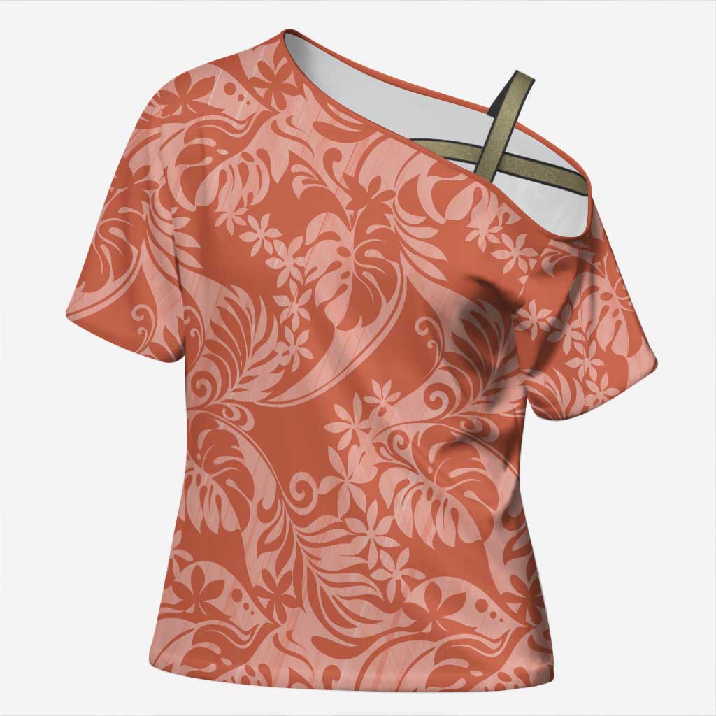 Tahiti Puatou Tiare Floral Cross Shoulder Shirt Monstera Palm Tropical Leaves - Polynesian Pride
