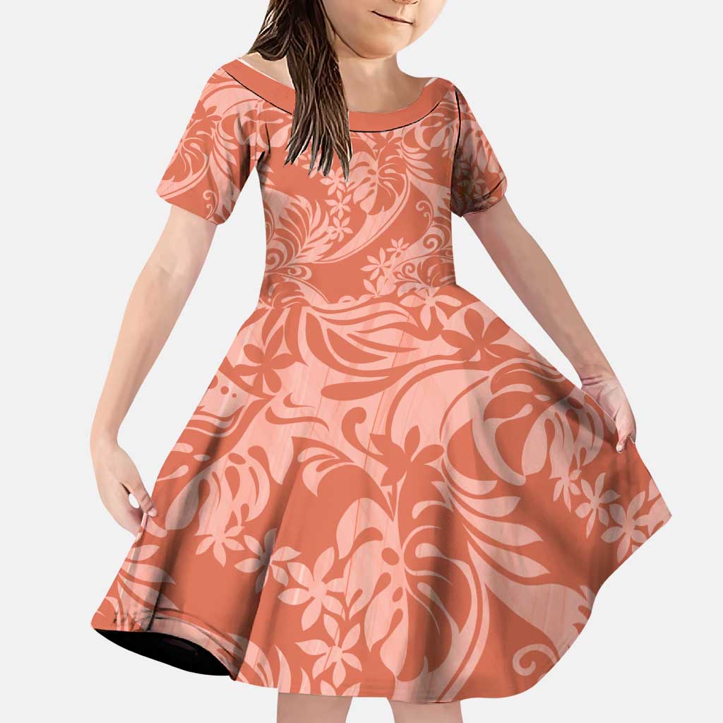 Tahiti Puatou Tiare Floral Family Matching Mermaid Dress and Hawaiian Shirt Monstera Palm Tropical Leaves LT01 Daughter's Dress Orange - Polynesian Pride