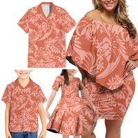 Tahiti Puatou Tiare Floral Family Matching Off Shoulder Short Dress and Hawaiian Shirt Monstera Palm Tropical Leaves LT01 - Polynesian Pride