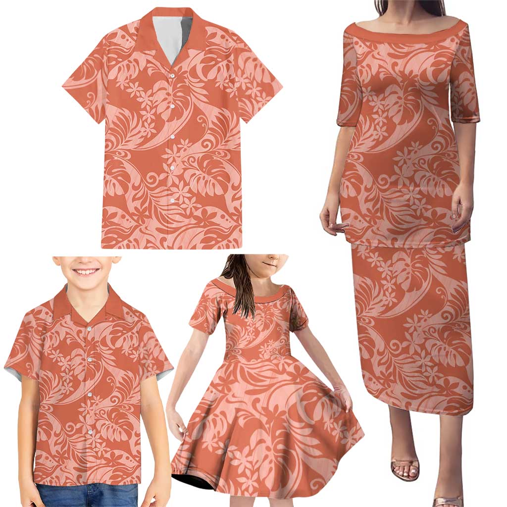 Tahiti Puatou Tiare Floral Family Matching Puletasi and Hawaiian Shirt Monstera Palm Tropical Leaves - Polynesian Pride