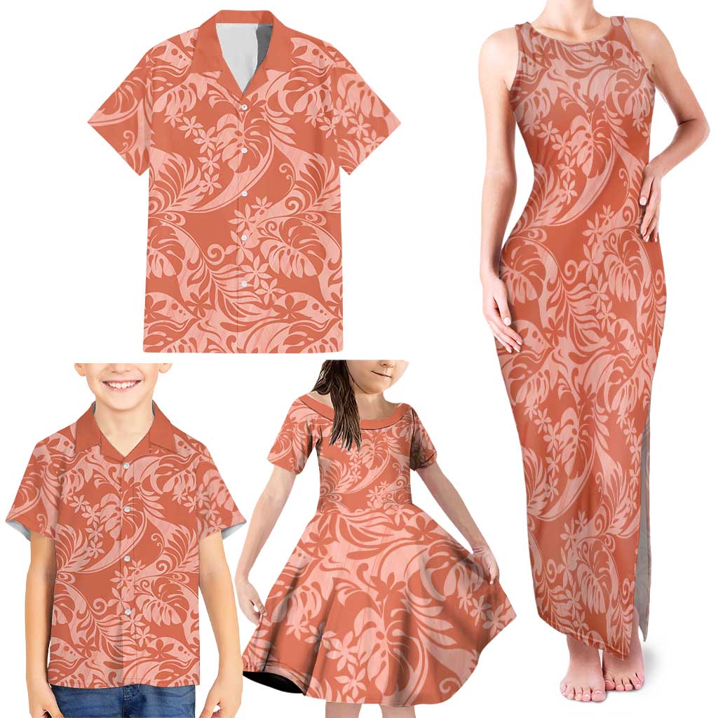 Tahiti Puatou Tiare Floral Family Matching Tank Maxi Dress and Hawaiian Shirt Monstera Palm Tropical Leaves LT01 - Polynesian Pride