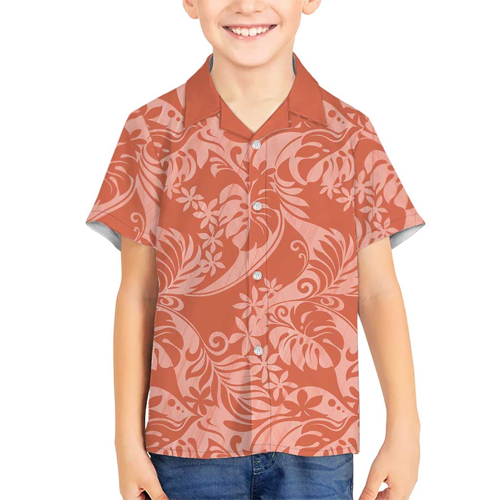 Tahiti Puatou Tiare Floral Family Matching Tank Maxi Dress and Hawaiian Shirt Monstera Palm Tropical Leaves LT01 Son's Shirt Orange - Polynesian Pride
