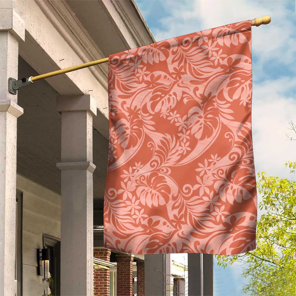 Tahiti Puatou Tiare Floral Garden Flag Monstera Palm Tropical Leaves LT01 House Flag Orange - Polynesian Pride