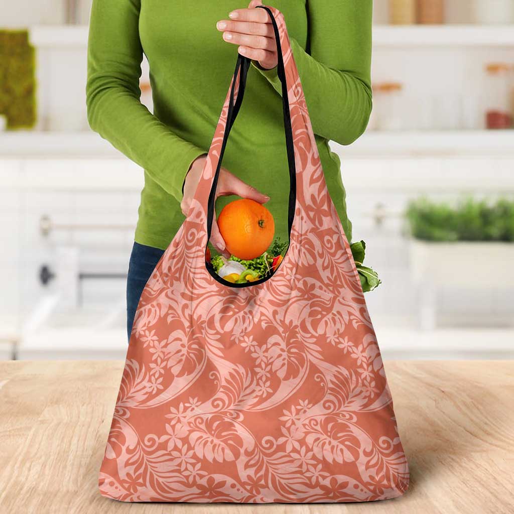 Tahiti Puatou Tiare Floral Grocery Bag Monstera Palm Tropical Leaves - Polynesian Pride